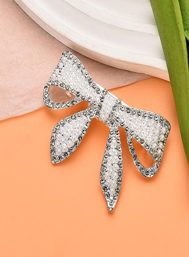 Kefley Rhinestone Pearl Bow Hair Barrettes for Women Sparkling Bling Barrettes for Hair Bows Accessories Metal French Clips Hairpins Decorative Bowknot Clips Pearl Ponytail Holders - Image 3